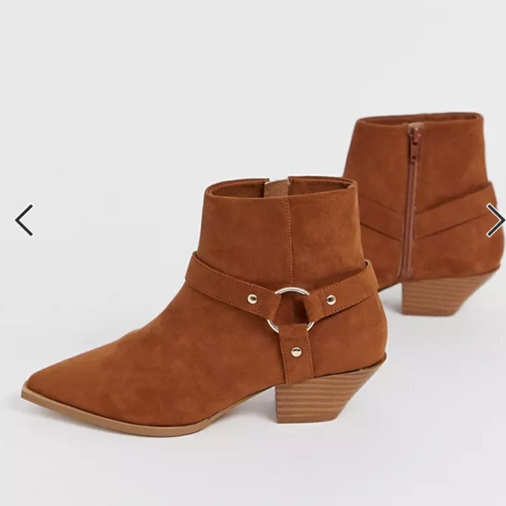 ASOS DESIGN Wide Fit Aidan harness western cowboy cowgirl boots in tan 6